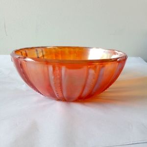 Marigold Carnival Glass 7.5" Vintage Serving Bowl Ribbed Starburst Pattern